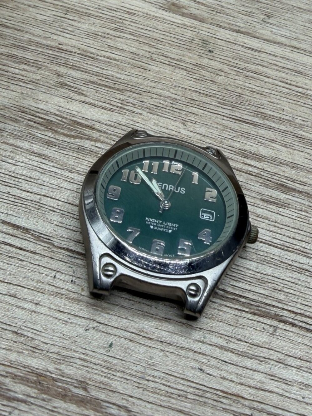 VTG Benrus Quartz Watch Men Japan Silver Green Night Light Date New Batter